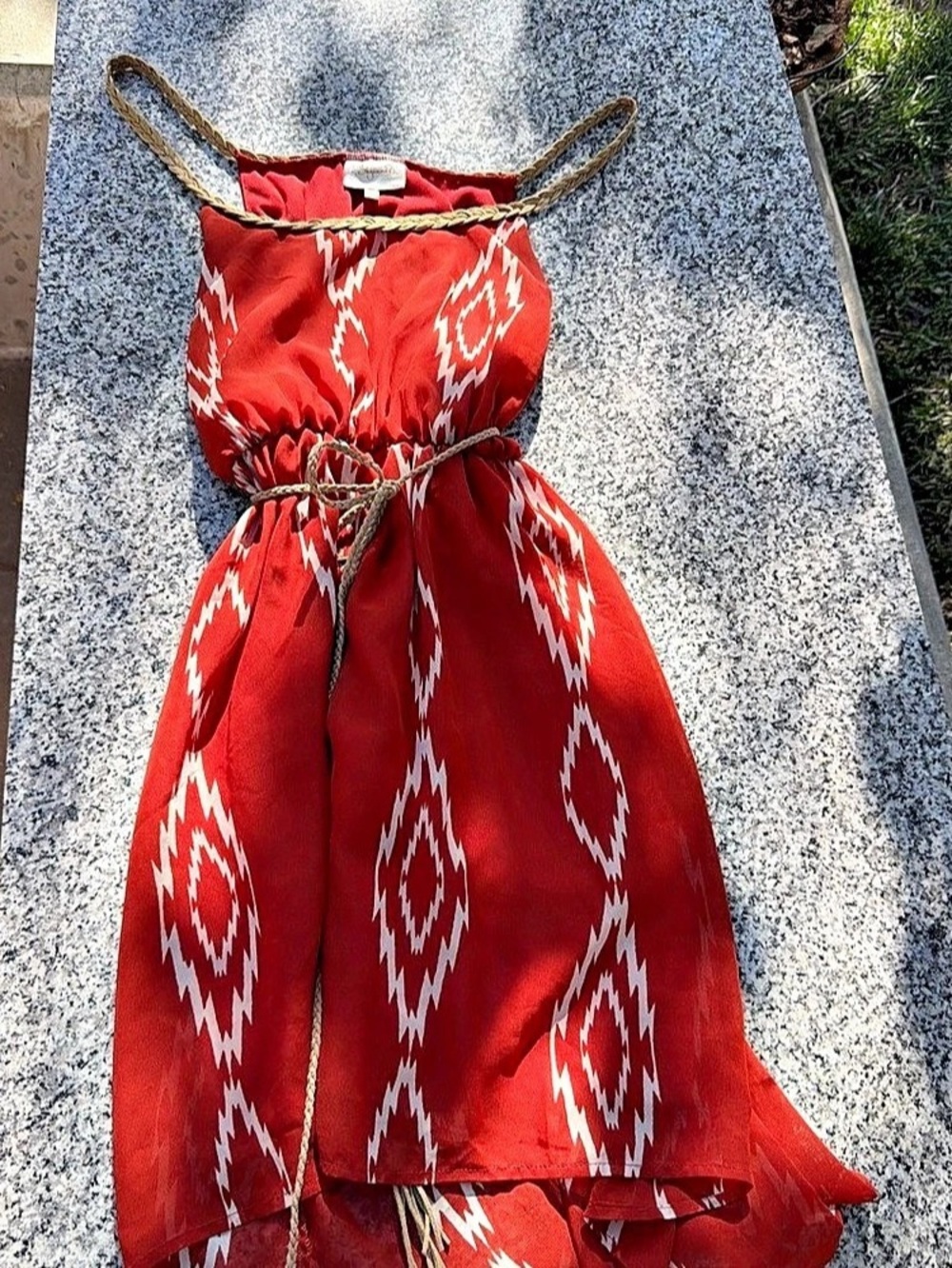 Sugar Lips Geometric Maxi Dress in Red & White Size Medium